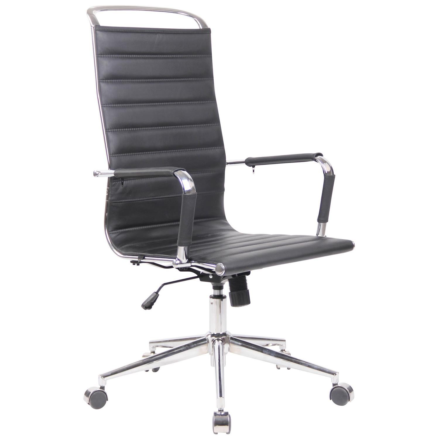 Silla de Oficina BRANES PIEL REAL, Base Metálica, Diseño con Elegantes Costuras, color Negro