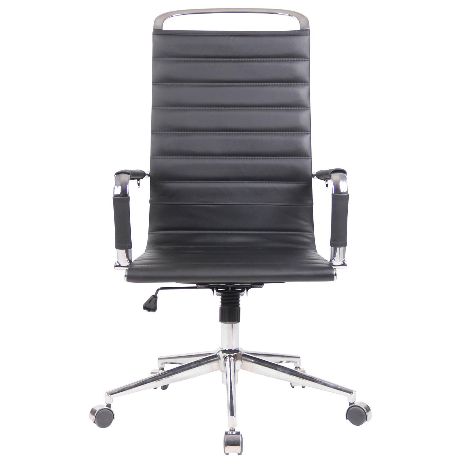 Silla de Oficina BRANES PIEL REAL, Base Metálica, Diseño con Elegantes Costuras, color Negro