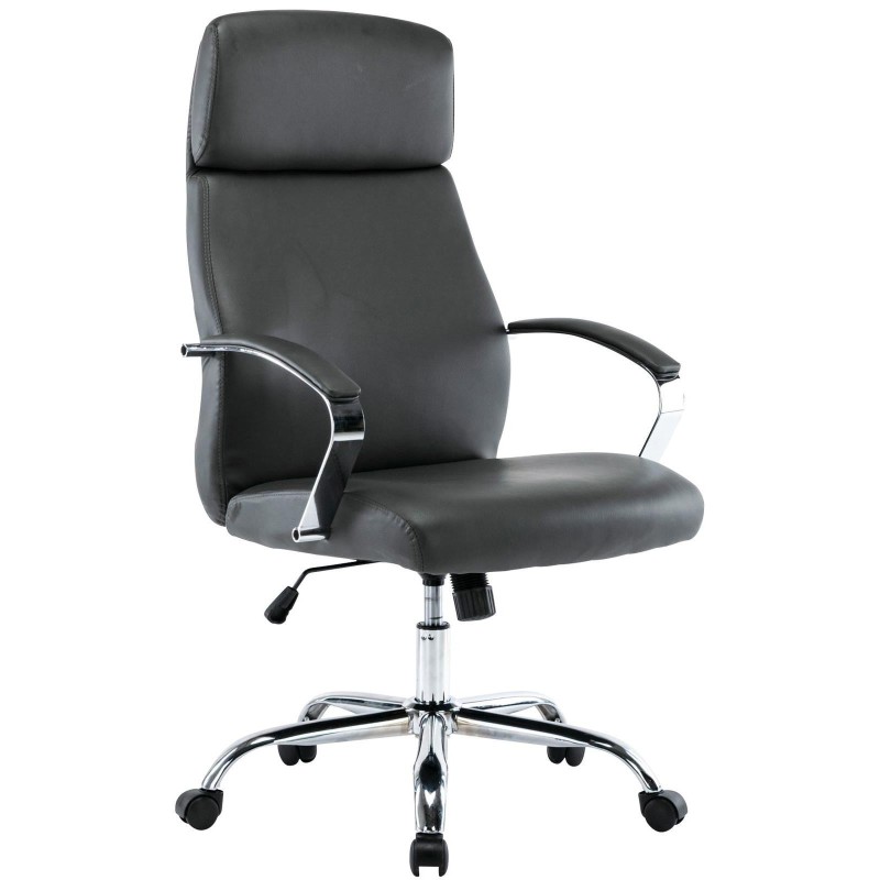 Sillón de oficina RONDA, base y brazos metálicos, piel negra