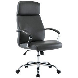 Sillón de oficina RONDA, base y brazos metálicos, piel negra