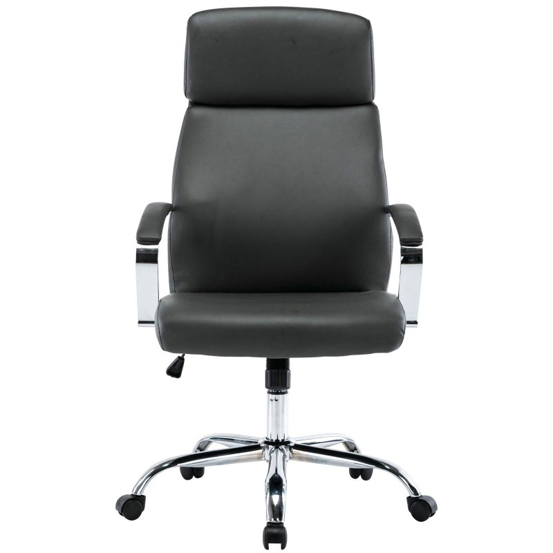 Sillón de oficina RONDA, base y brazos metálicos, piel negra