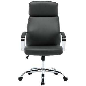Sillón de oficina RONDA, base y brazos metálicos, piel negra