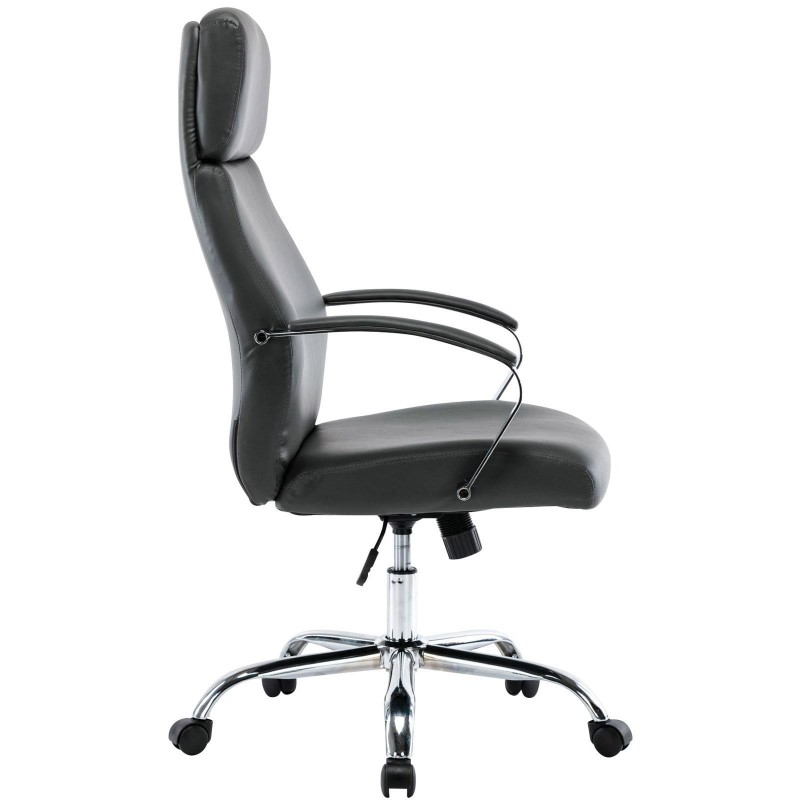 Sillón de oficina RONDA, base y brazos metálicos, piel negra