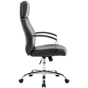 Sillón de oficina RONDA, base y brazos metálicos, piel negra