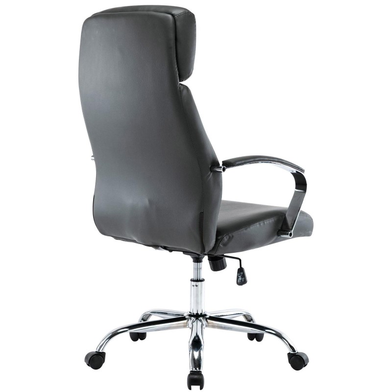 Sillón de oficina RONDA, base y brazos metálicos, piel negra