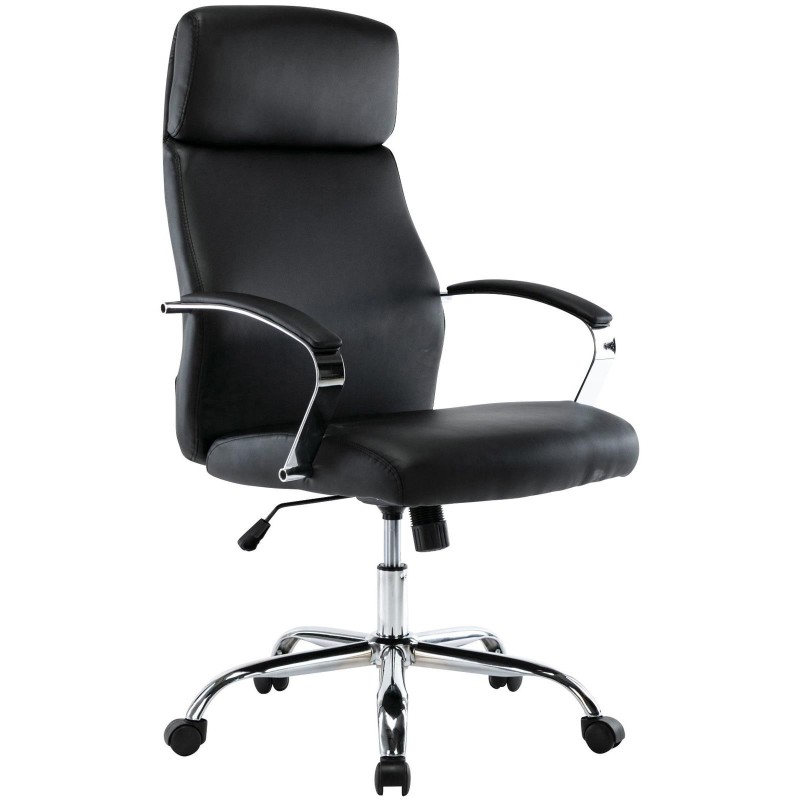 Sillón de oficina RONDA, base y brazos metálicos, piel negra