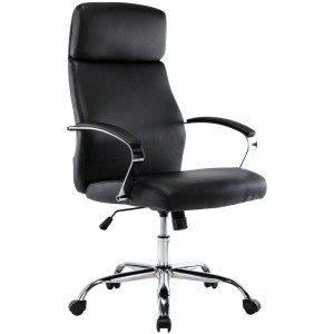 Sillón de oficina RONDA, base y brazos metálicos, piel negra