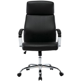 Sillón de oficina RONDA, base y brazos metálicos, piel negra 2