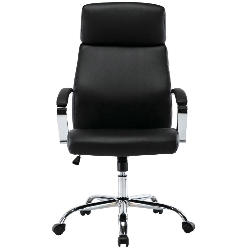 Sillón de oficina RONDA, base y brazos metálicos, piel negra