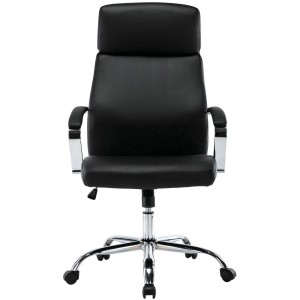Sillón de oficina RONDA, base y brazos metálicos, piel negra