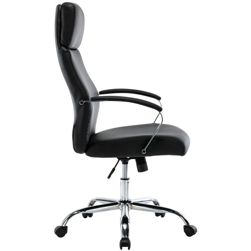 Sillón de oficina RONDA, base y brazos metálicos, piel negra