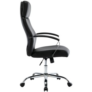 Sillón de oficina RONDA, base y brazos metálicos, piel negra
