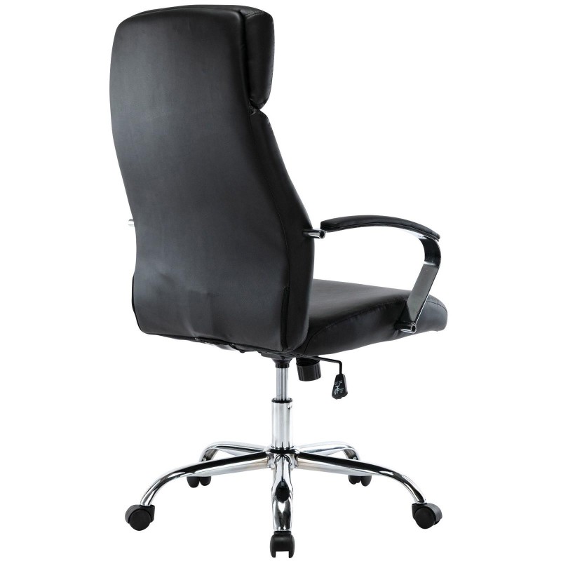 Sillón de oficina RONDA, base y brazos metálicos, piel negra