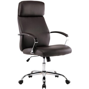 Sillón de oficina RONDA, base y brazos metálicos, piel negra