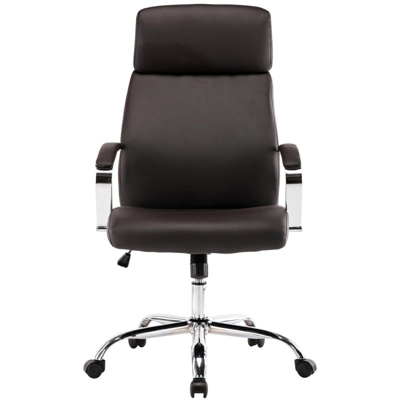 Sillón de oficina RONDA, base y brazos metálicos, piel negra