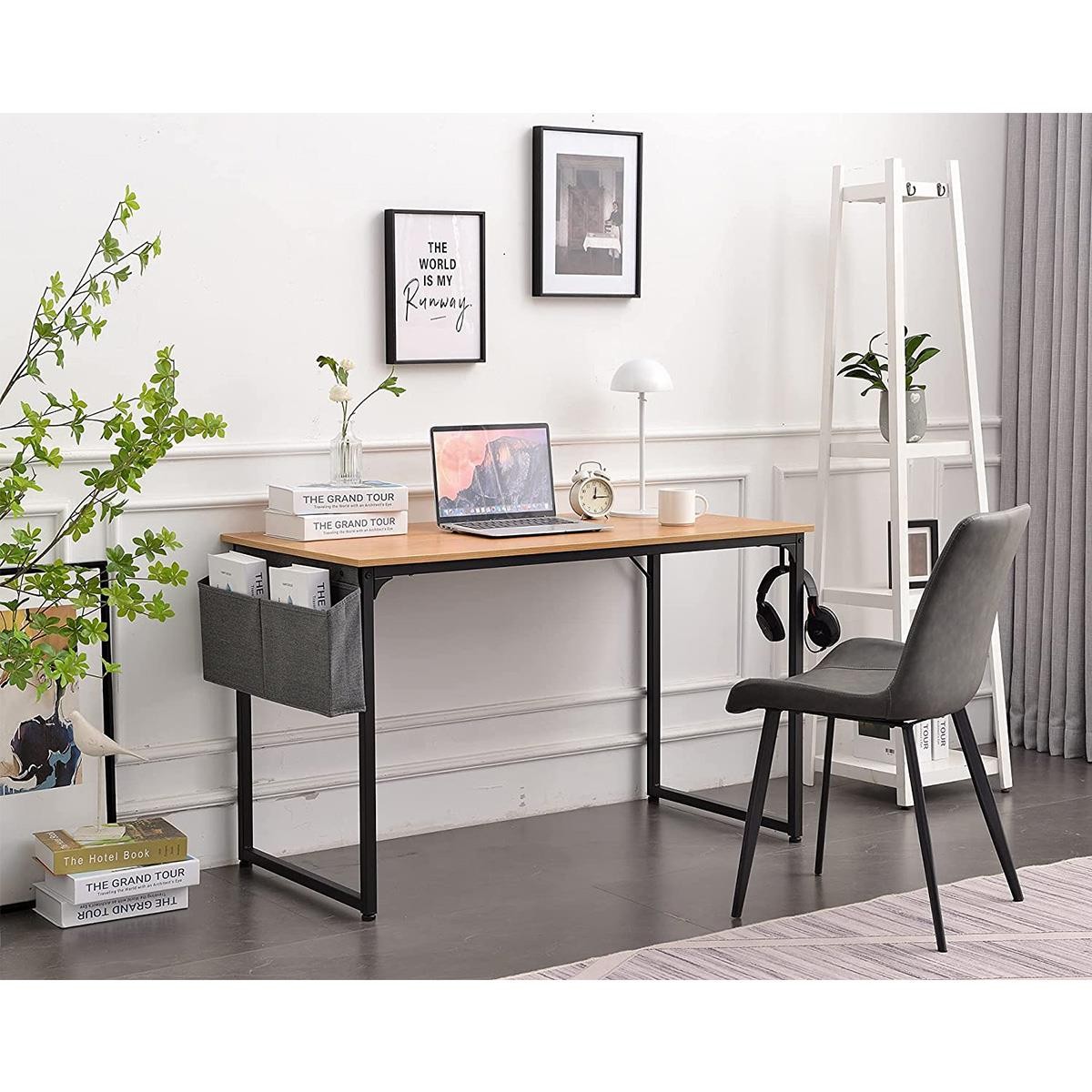 Mesa de oficina ANET, 120x60x74 cm, Estructura Metálica y Superficie en Madera, color Negro