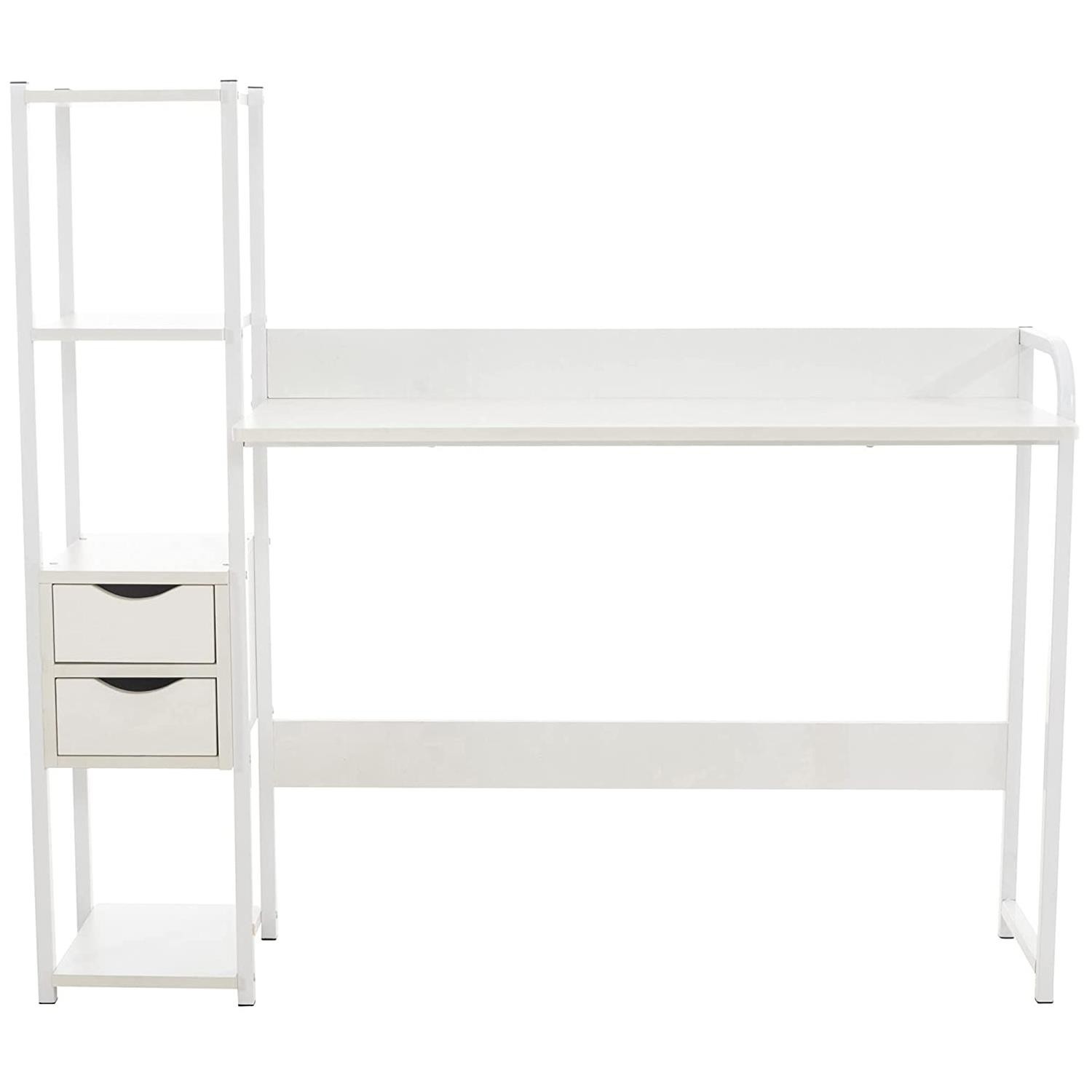 Mesa de Oficina SIDE, con Cajones y Estantes, 124x40x111 cm, en Metal y Madera color Negro