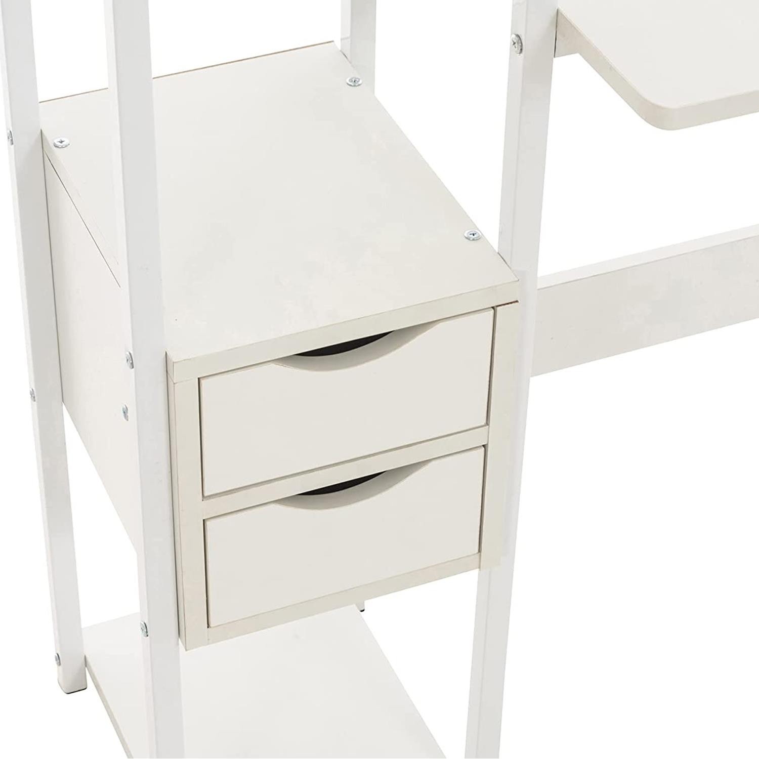 Mesa de Oficina SIDE, con Cajones y Estantes, 124x40x111 cm, en Metal y Madera color Negro