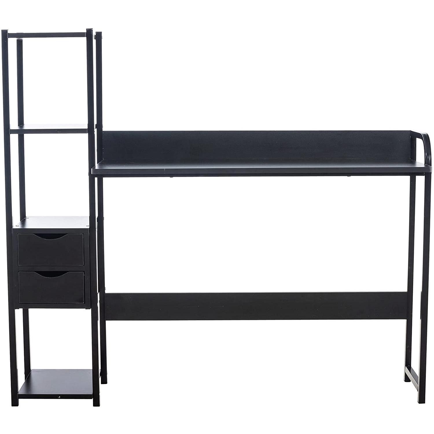 Mesa de Oficina SIDE, con Cajones y Estantes, 124x40x111 cm, en Metal y Madera color Negro