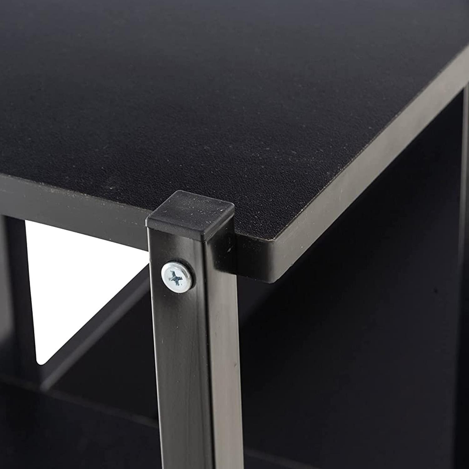 Mesa de Oficina SIDE, con Cajones y Estantes, 124x40x111 cm, en Metal y Madera color Negro