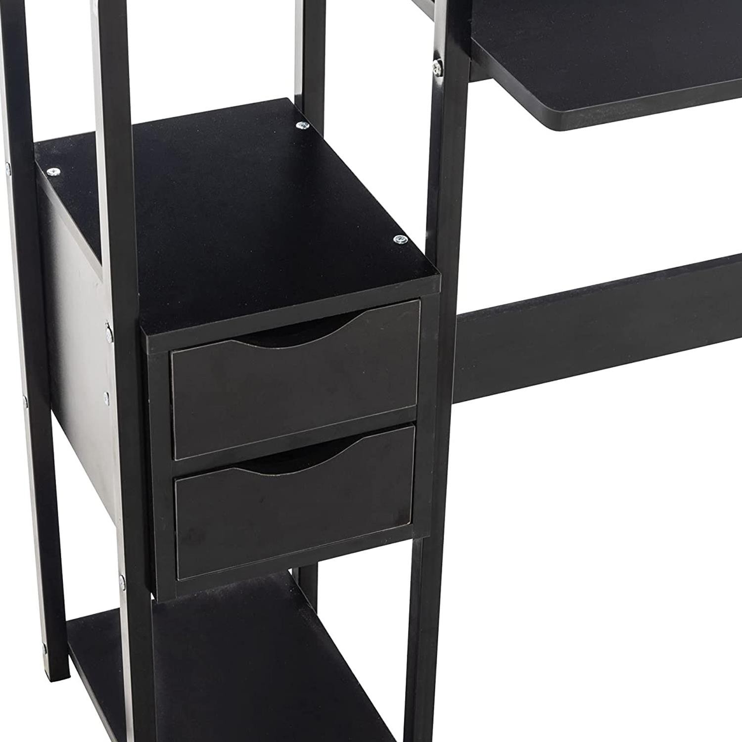 Mesa de Oficina SIDE, con Cajones y Estantes, 124x40x111 cm, en Metal y Madera color Negro