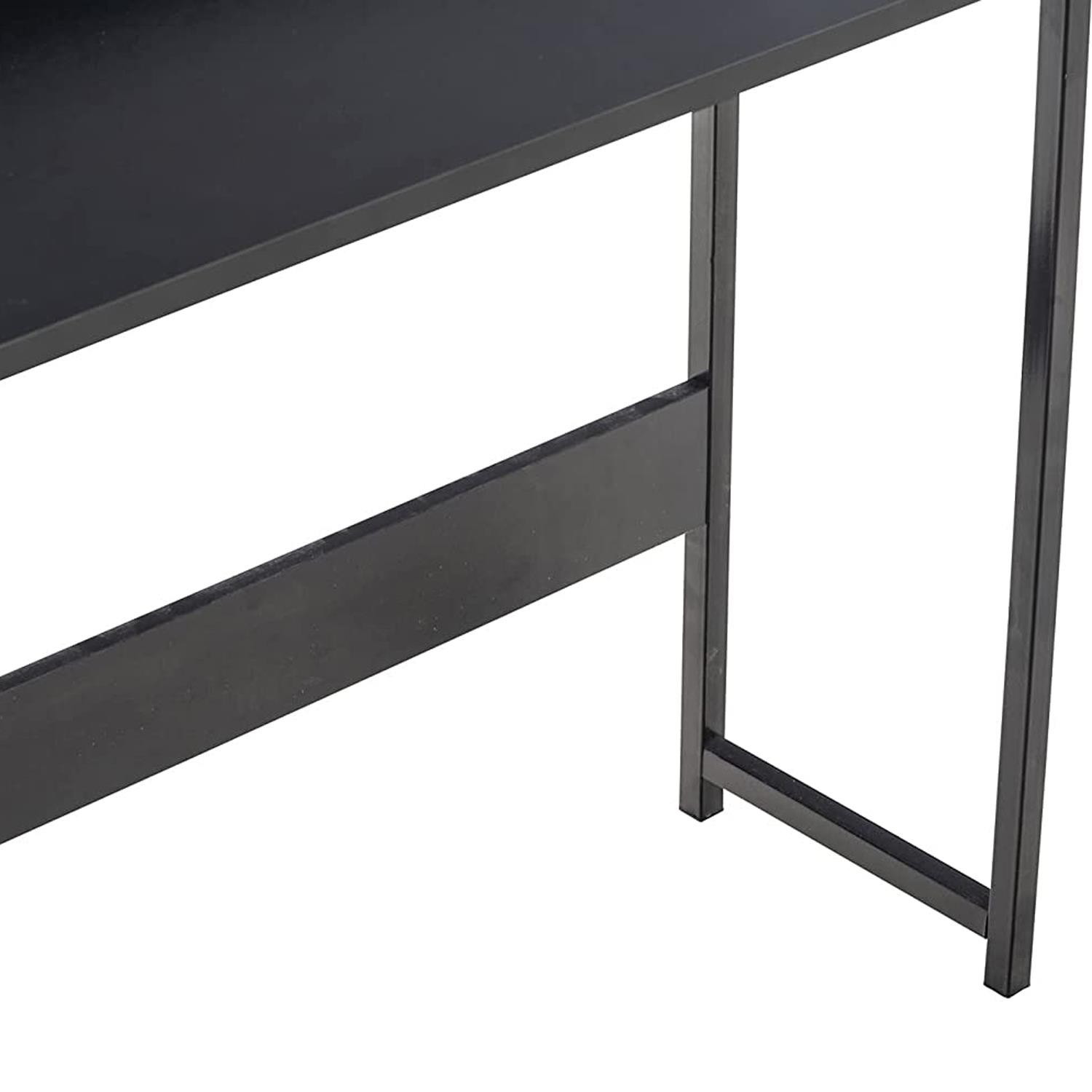 Mesa de Oficina SIDE, con Cajones y Estantes, 124x40x111 cm, en Metal y Madera color Negro