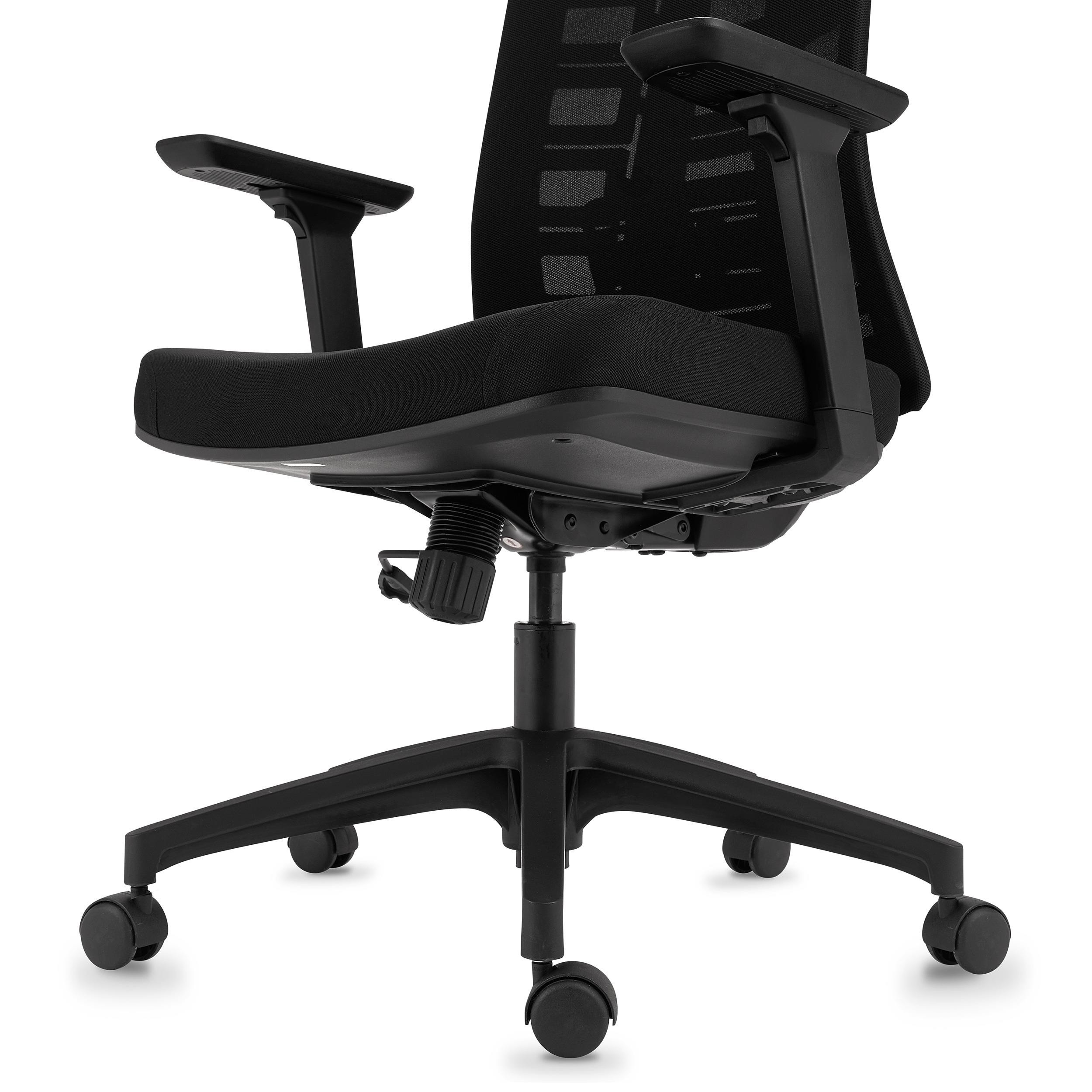 Silla de Oficina MAYESTIC, Respaldo Exclusivo Diseño, Brazos Ajuste 3D, En Negro