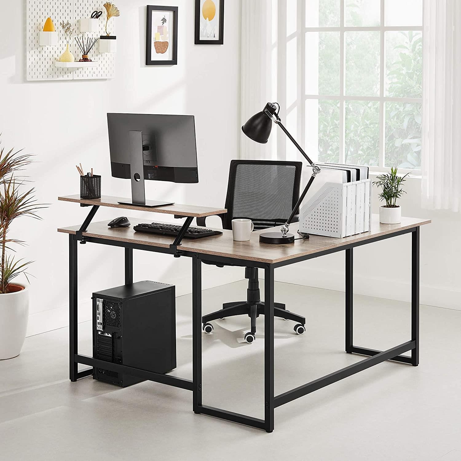 Mesa de Oficina LEGO, 140x130x76 cm, en Metal y Madera, color Negro