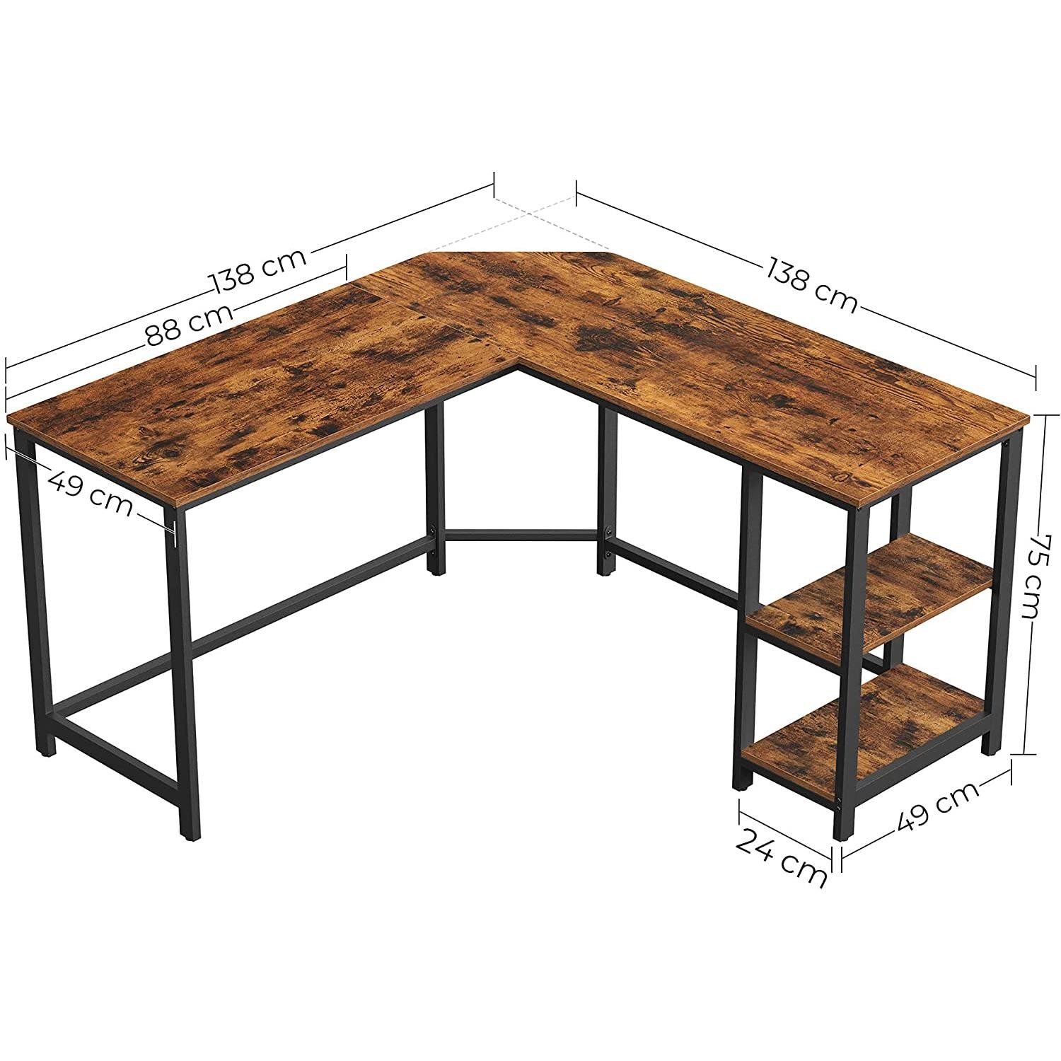 Mesa de Oficina LADY, 138x138x75 cm, en Forma de L, con Estantes, color Gris Pardo