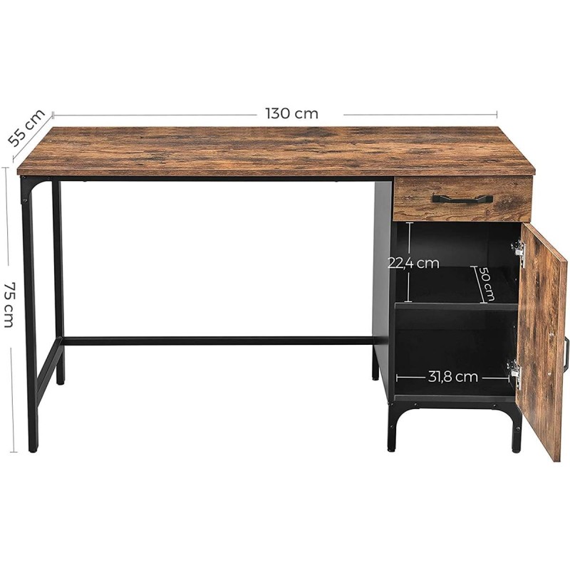 Mesa de escritorio AISHA, en Acero y Madera, color Marrón
