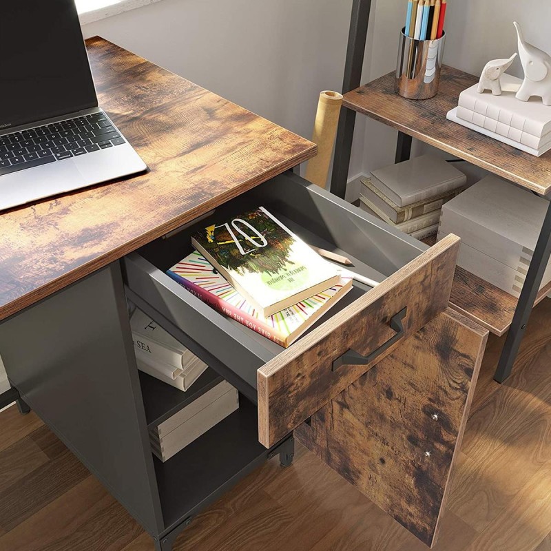 Mesa de escritorio AISHA, en Acero y Madera, color Marrón