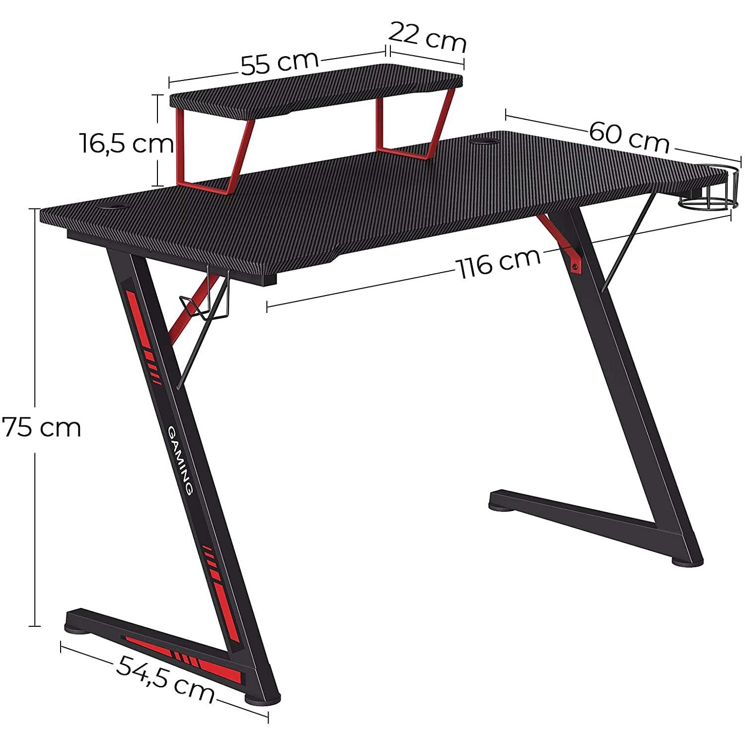 Mesa Gaming HYPER, 116x60x75 cm, con Soporte para Monitor, color Negro