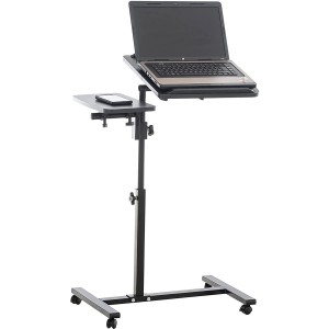 Mesa de Ordenador AUXY, regulable en altura, incluye ruedas, en negro