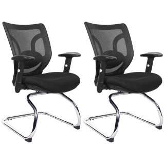 Lote de 2 Sillas de confidente ergonómica, LAMBO NET, soporte lumbar, negro