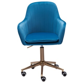 Silla de Oficina DAMA, Base Metálica Dorada, en Terciopelo color Azul 2