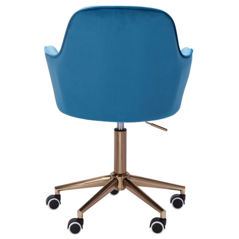 Silla de Oficina DAMA, Base Metálica Dorada, en Terciopelo color Azul