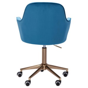 Silla de Oficina DAMA, Base Metálica Dorada, en Terciopelo color Azul