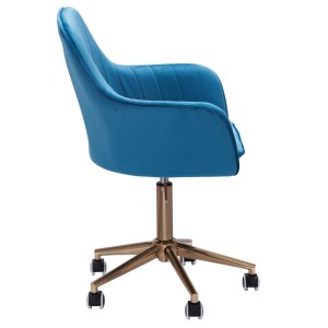 Silla de Oficina DAMA, Base Metálica Dorada, en Terciopelo color Azul