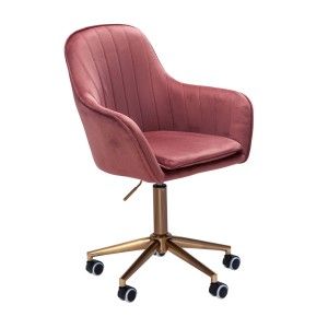 Silla de Oficina DAMA, Base Metálica Dorada, en Terciopelo color Azul