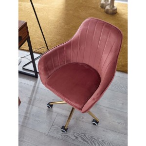Silla de Oficina DAMA, Base Metálica Dorada, en Terciopelo color Azul