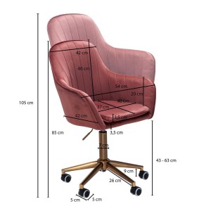 Silla de Oficina DAMA, Base Metálica Dorada, en Terciopelo color Azul