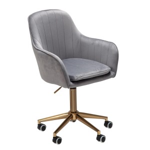 Silla de Oficina DAMA, Base Metálica Dorada, en Terciopelo color Azul