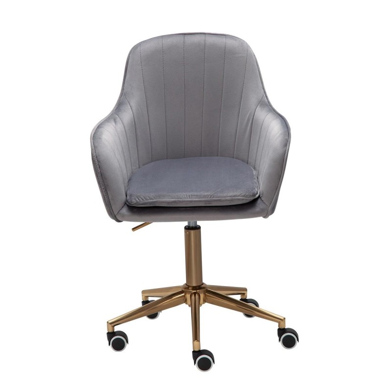 Silla de Oficina DAMA, Base Metálica Dorada, en Terciopelo color Azul