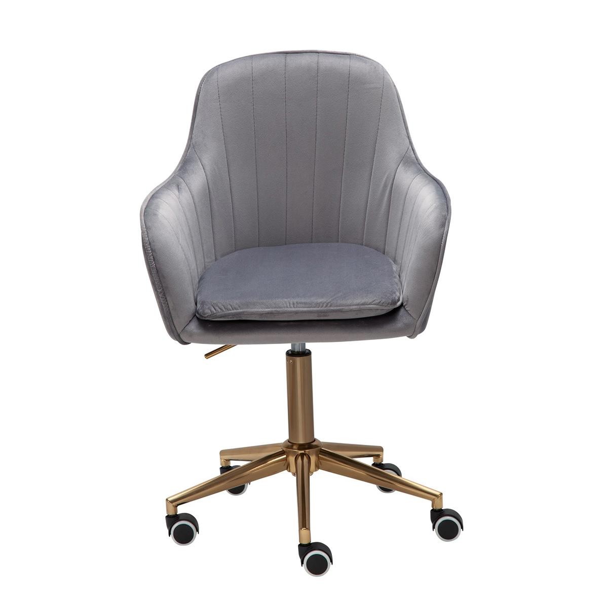 Silla de Oficina DAMA, Exclusivo Diseño, Base Metálica Dorada, en Terciopelo color Azul