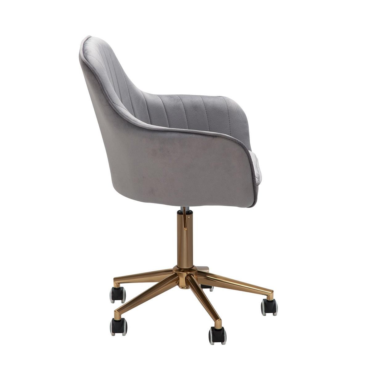 Silla de Oficina DAMA, Exclusivo Diseño, Base Metálica Dorada, en Terciopelo color Azul