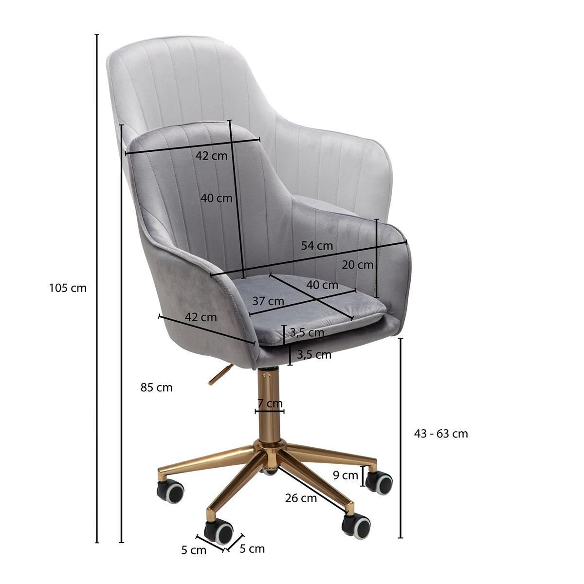 Silla de Oficina DAMA, Exclusivo Diseño, Base Metálica Dorada, en Terciopelo color Azul
