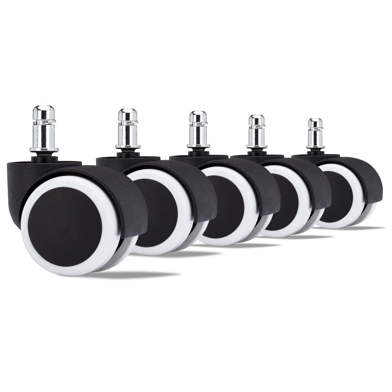 Lote 5 Ruedas para Sillas de Oficina, Eje 11mm, De Goma, En Blanco