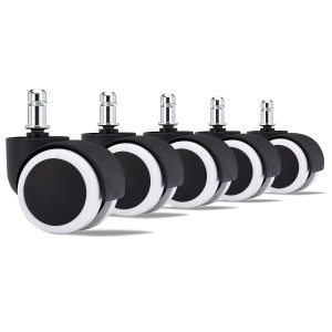 Lote 5 Ruedas para Sillas de Oficina, Eje 11mm, De Goma, En Blanco