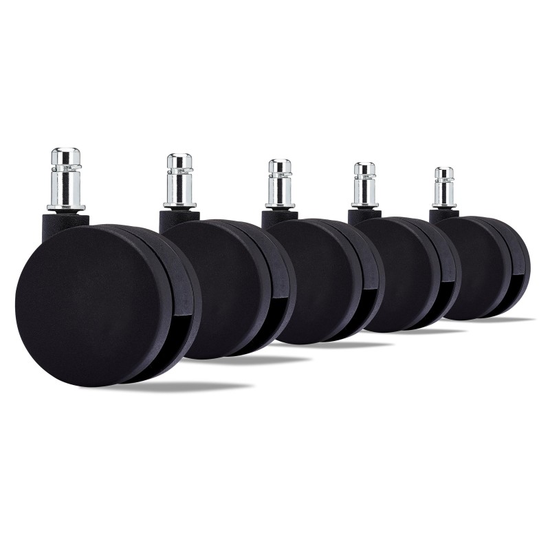 Lote 5 Ruedas para Sillas de Oficina, Eje 11mm, En Negro