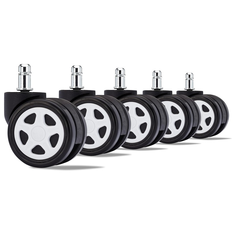 Lote 5 Ruedas para Sillas de Oficina, 11mm, Diseño Gaming, Blanco
